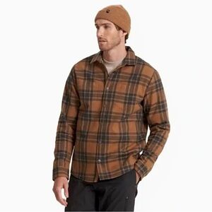 Vuori Men's Range Shirt Jacket Size in Classic Camel Brown Plaid Size Large